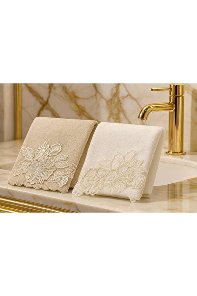 Çeyiz Bahçesi مجموعة مناشف اليد والوجه المخملية ذات الأربطة الفرنسية من Nil مقاس 50/90 سم