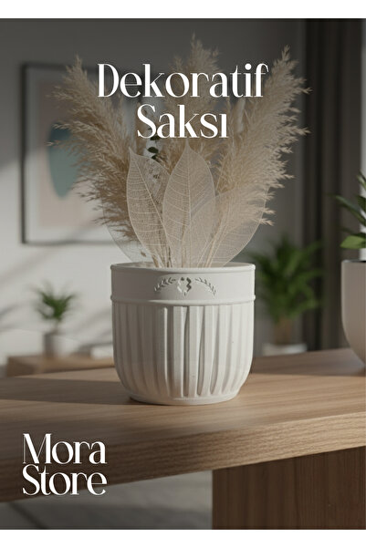 mora store İskandinav Tarz Dekoratif Beyaz Beton Saksı 14 Cm