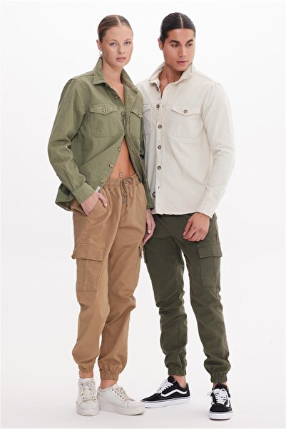 The Crow Άνετο ανδρικό πουκάμισο χακί μονόχρωμο TC3001