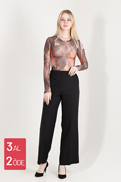 Balenbi Γυναικείο παντελόνι 1003 Model Μαύρο Ψηλόμεσο Lycra Palazzo