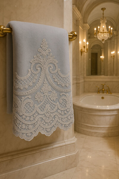 Çeyiz Bahçesi Мехем Кадифе Рушник Сірий