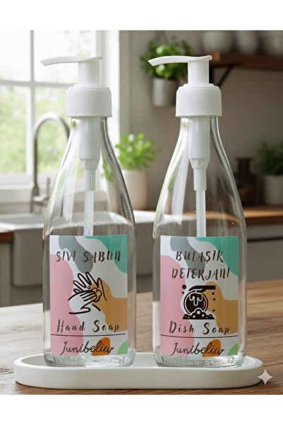 JUIWI 3lü Set Renkli Suya Dayanıklı Boş Cam Şişe Bulaşık Deterjanlık Sıvı Sab...