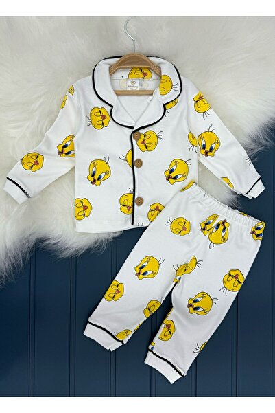 DEFNE LİNA BABY 100% Cotton Double Breasted Collar Front Buttoned Comfortable Fit Unisex Seasonal Baby Pajama Set