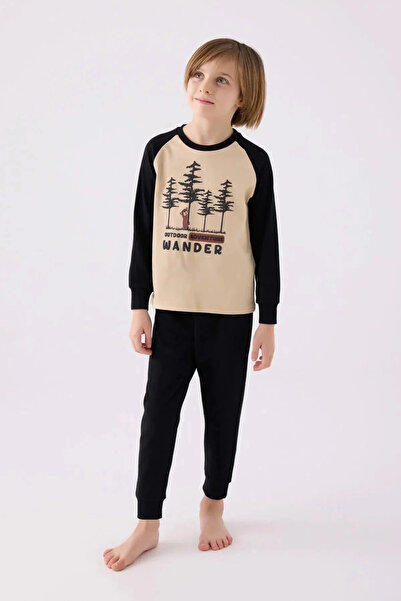 Rolypoly Erkek Çocuk Krem Uzun Kol Pijama Takımı