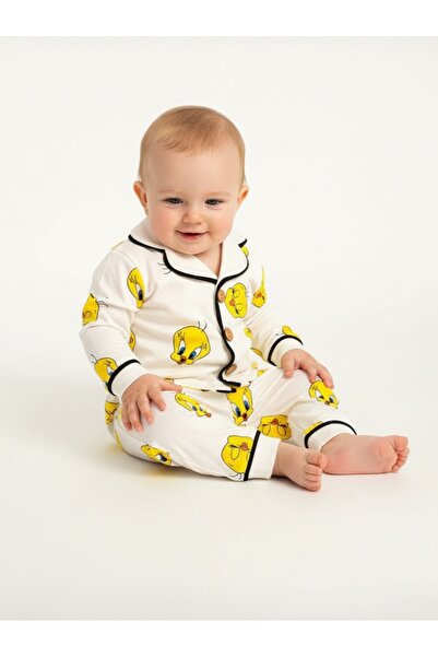 DEFNE LİNA BABY 100% Cotton Double Breasted Collar Front Buttoned Comfortable Fit Unisex Seasonal Baby Pajama Set