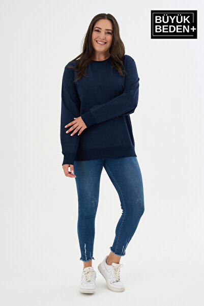 Superlife Γυναικείο λεπτό φούτερ με λαιμόκοψη μεγάλου μεγέθους SPR24BSWK56