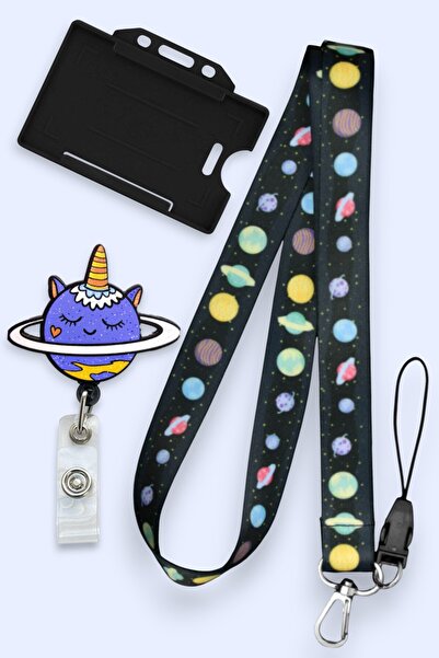 MİLLENEX Uzay Gezegen Yaka Kart Boyun Askı İpi 3 lü Set Boyun İpi Yoyo Yatay ...