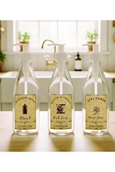 JUIWI 3lü Set Vintage Boş Dayanıklı Boş Cam Şişe Bulaşık Deterjanlık Sıvı Sab...