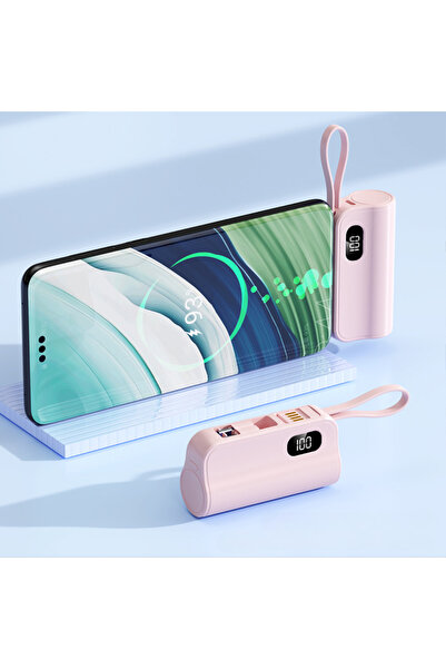 Full Abundance Powerbank Portable Universal with 3 USB-C, USB-A, and Lightning ports, Compact, Pink