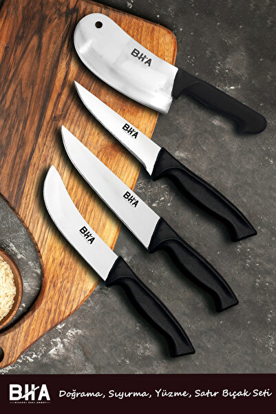 Sürmene Bıçakçı Hacı Ahmet Sürmene BHA Dört Parça Bıçak ve Satır Kurban Seti Doğrama Sıyırma Yüzme
