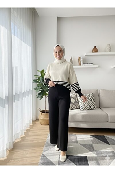 Şule Giyim Two-Color Transitional Knitwear Set Black