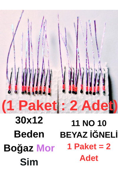 ea genset Çapari İstavrit Çaparisi 30x12 Beden Boğaz Mor Sim 11 No Beyaz İğne 10 Iğneli Çapari 2li Paket