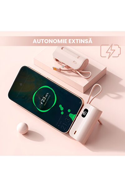 Full Abundance Powerbank Portable Universal with 3 USB-C, USB-A, and Lightning ports, Compact, Pink