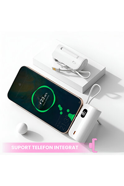 Full Abundance Universal Portable Powerbank with 3 USB-C, USB-A and Lightning plugs, external battery 5000 mAh, White