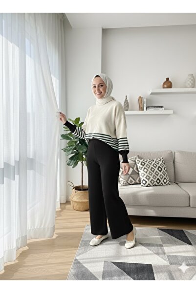 Şule Giyim Two-Color Transitional Knitwear Set Black