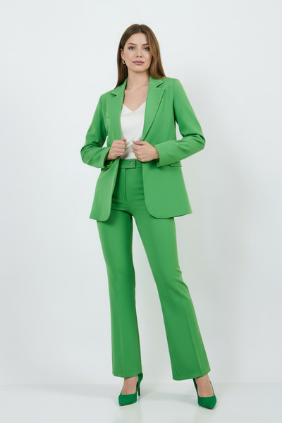 Volanlı Fıstık Yeşili Ceket Pantolon