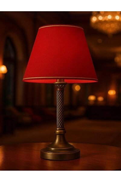 Lampada Burgu Concept Eskitme Metal Abajur - Kırmızı Gold Şerit