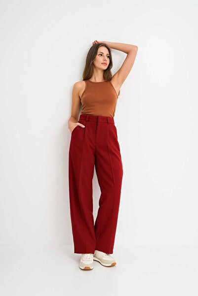 LAVA FASHION Дамски плисиран плат Palazzo панталон с висока талия