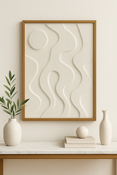 Lotus Home&More El Yapımı 3 Boyutlu Dokulu Alçı Ahşap Çerçeveli Kanvas Tablo-Minimal Modern Duvar Dekoru