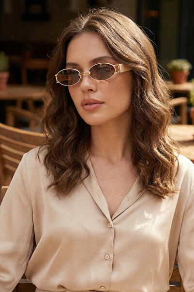 Kapin Oval Minimal Güneş Gözlüğü - Bej