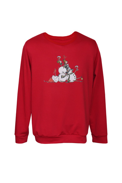 Atelier Anca Socolovschi Couple set, red with Christmas snowman print, ( women S, men S)