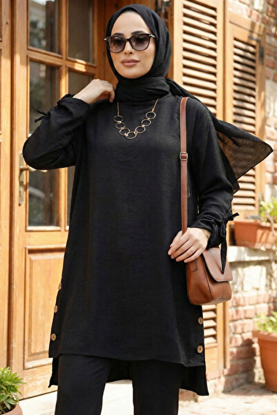 Neva Style Κουμπί Λεπτομερής Μαύρο Χιτζάμπ τουνίκ 41281S