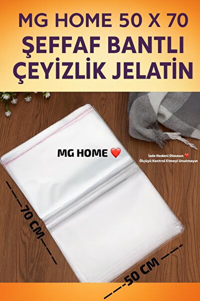 MG HOME 1 KG 50*70 Şeffaf Jelatin Ambalaj Şeffaf Poşet Yapışkanlı Çeyiz Poşeti Bantlı Poşet OPP Jelatin