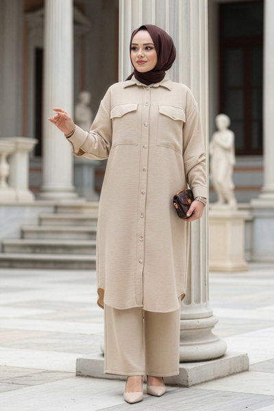 Neva Style Μπεζ Σετ Κουμπιών Hijab 44661BEJ