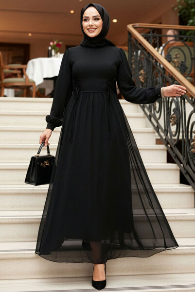 N.S NEVA STYLE - Rochie de seara neagra cu maneci balon 62381S