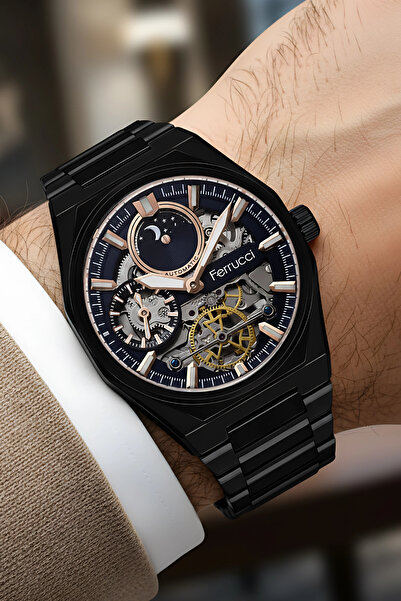 Ferrucci Otomatik Mekanizma Siyah Renk Çelik Kordon&Kasa Erkek Kol Saati+Bileklik zmfer095