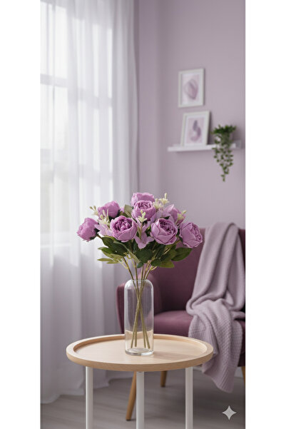 YASİMA Lila Şakayık Gülü Yıldız Aranjmanli 27 Cm Gül Buketi Ev Dekor Saksı Sü...