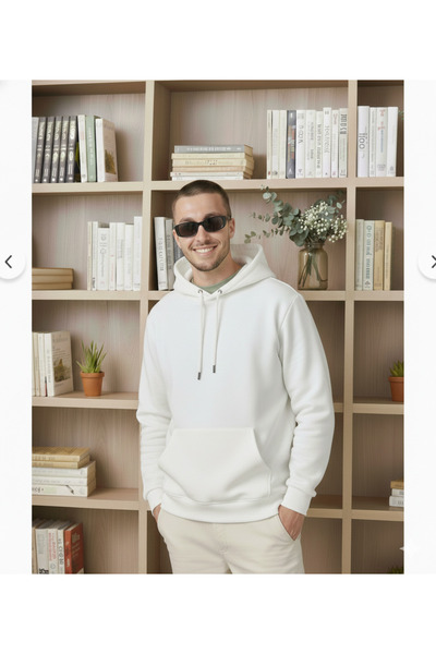 AREM Tekstil Unisex Beyaz Regular Basic 3 İplik Erkek Kapüşonlu Sweatshirt –Yumuşak Dokulu, Rahat Kalıp, Günlük