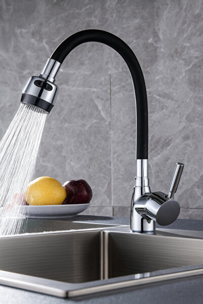 Viosa Oynar Başlıklı Spiral Renkli Kubar Lavabo, Mutfak Esnek Musluk Siyah