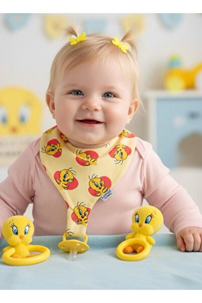 Lumos Trade Emzik Tutucu Mama Önlüğü - Kalpli Tweety  %100 Pamuk Organik Kuma...