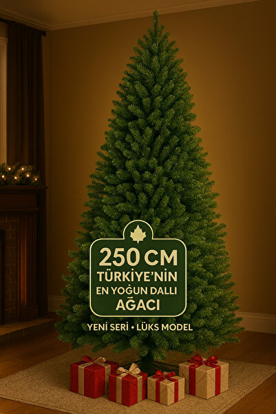Yellowtech 250 cm Premium Yılbaşı Çam Ağacı – 1620 Dal Ultra Yoğun, Metal Ayaklı 2025 Yeni Sezon