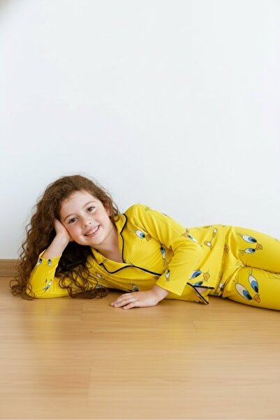 FURYATEX Kız Çocuk Civciv Desenli Pijama Takımı - Uyku Bandı Hediyeli