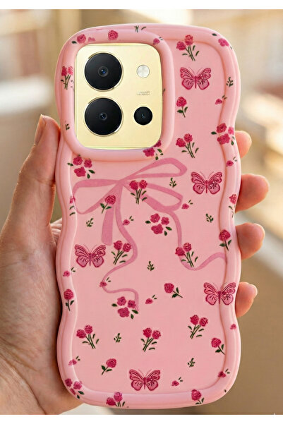 Rivor Vivo Y36 Uyumlu Kılıf Kamera Çıkıntılı Kurdele Ve Çiçek Kabartmalı Sili...