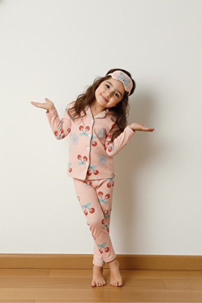 FURYATEX Set de pijamale cu model cireș pentru fetiță - cu cadou bentiță de d...