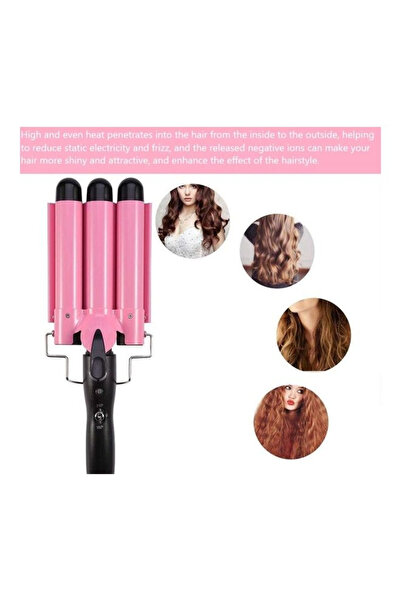 Generic Rock Pow 3-Barrel Curling Iron Wand Hair Crimper Pink/Black