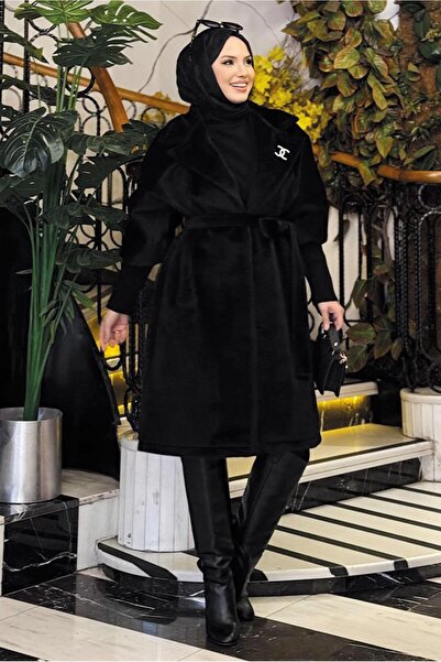 TRENDTESETTÜR Γυναικείο παλτό με μαύρη κορδέλα και καρφίτσα - T 4787