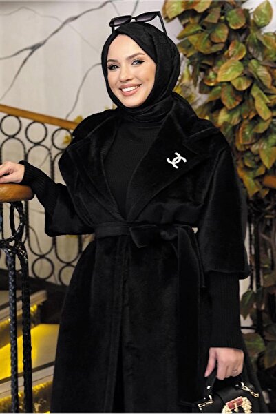 TRENDTESETTÜR Γυναικείο παλτό με μαύρη κορδέλα και καρφίτσα - T 4787