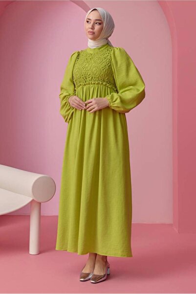 TRENDTESETTÜR KADIN YEŞİL (YAĞ YEŞİLİ) BALON KOL ELBİSE T 30542