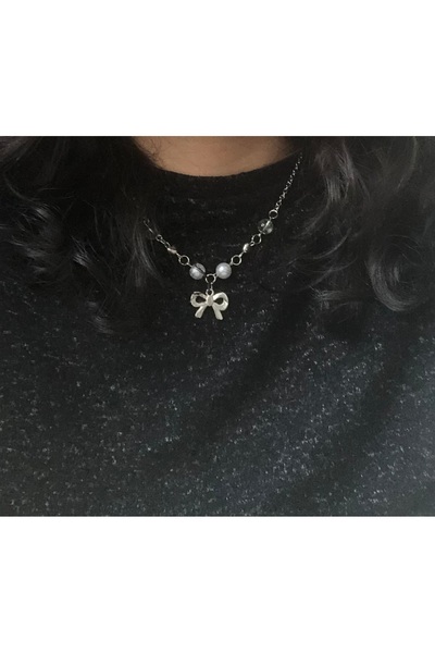 bnidesign Ribbon Girl Design Ribbon Handmade Women's Silver Color Necklace