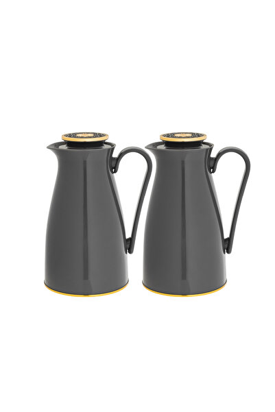 Alaska Alaska Thermos Set, 2 Pieces, Grey with Gold, 1 Liter Capacity