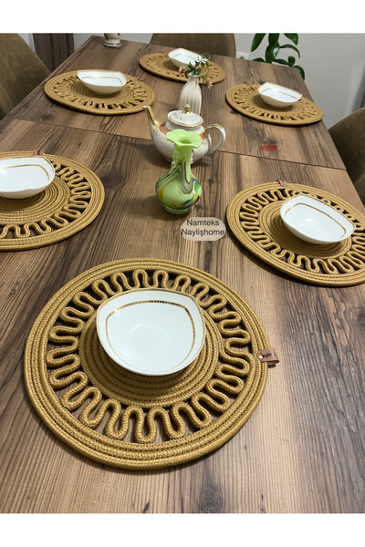 Namteks 6 Pieces 33x33 Jute, Ameriken Serving, Tablecloth, Supla Gift, with Dowerpot Gritirikot