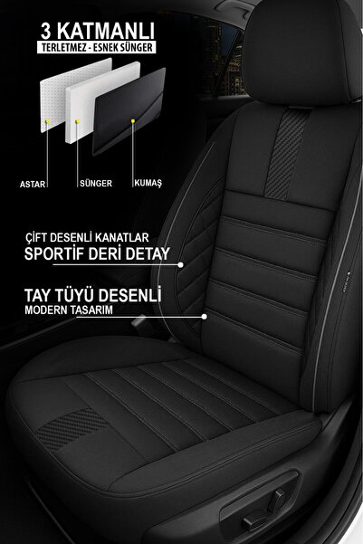 GM-DESIGN Dark Carbon Tay Tüyü Ön 2 Oto Koltuk Kılıfı (Doblo Van-Panelvan 1+1-Fiorino-Combo Uyumlu)
