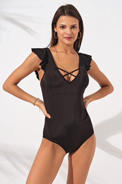 Pierre Cardin Fiji Sleeve Ruffle Detailed Cross Banded Strappy Swimsuit