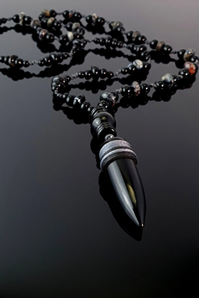 Seven Art Jewelry Doğal Taş Kolye, Kurşun Oniks Uçlu Kolye, Erkek Kolye, Kadın Kolye