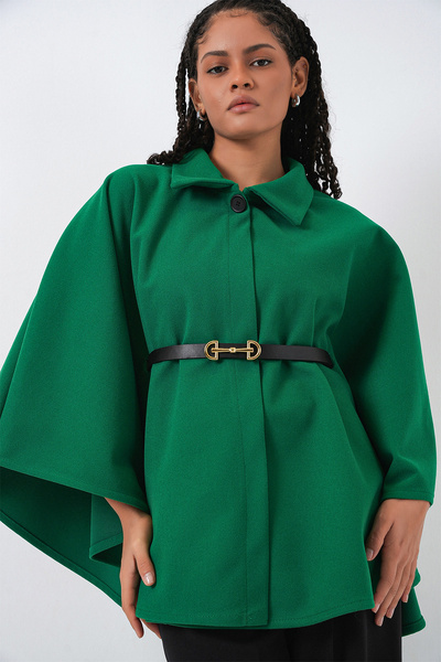 Bigdart Women's Belted Cashmere Poncho 9170 - Dark Green