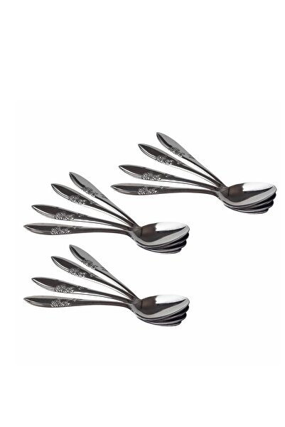 HIC طقم ملاعق حلى من الستانلس ستيل المقاوم للصدأ مكون من 12 قطعة فضي